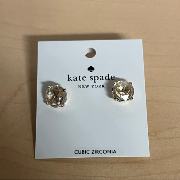Kate spade cubic zirconia CZ gold crystal studs earrings nwt - Picture 3 of 4